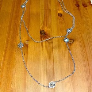 Tory Burch Long Silver Pendant Necklace